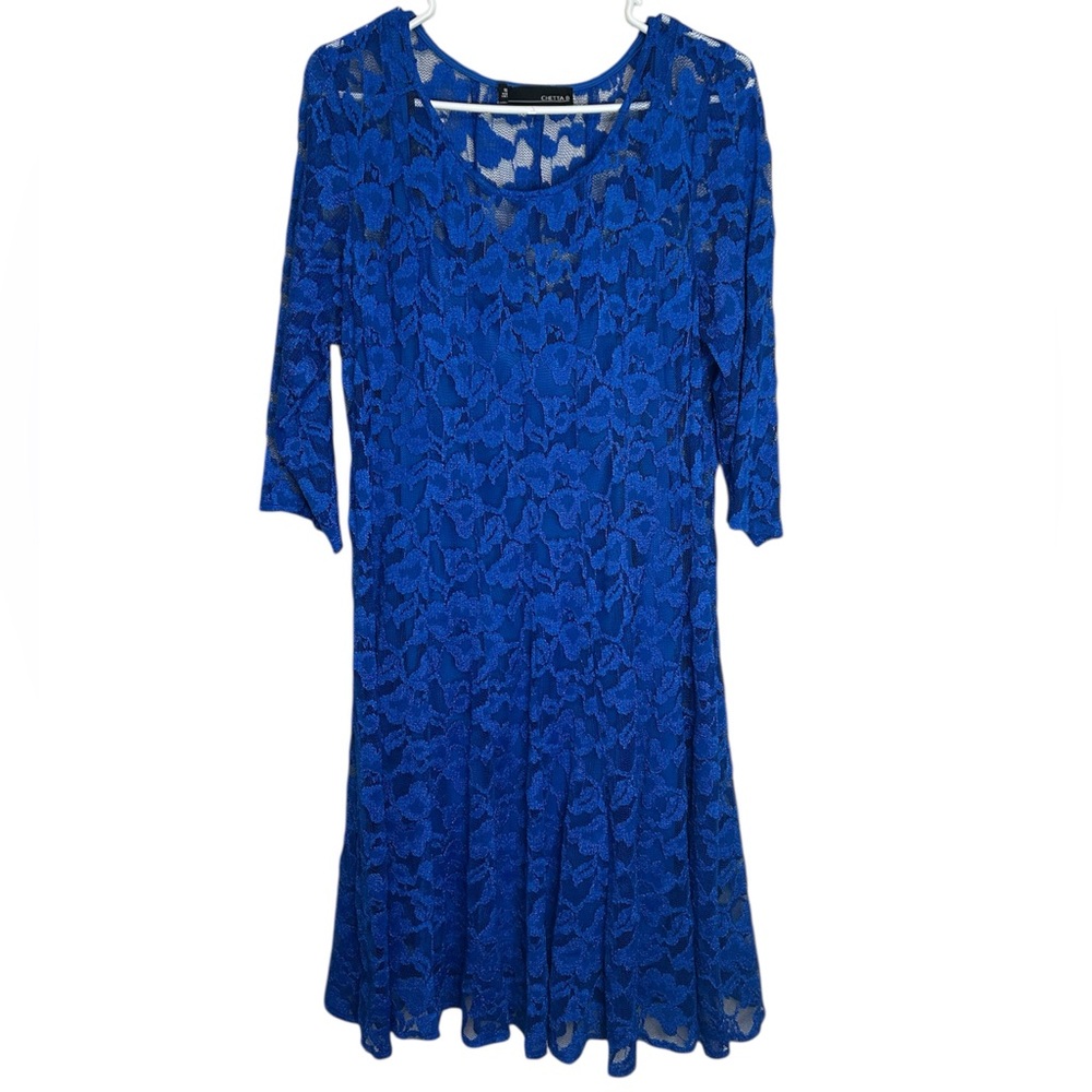Chetta B Royal Blue Lace Long Sleeve Dress Size 16W